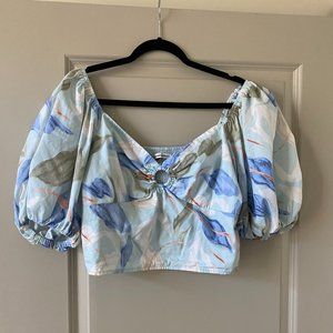 A&F Puff Sleeve Poplin Crop Top